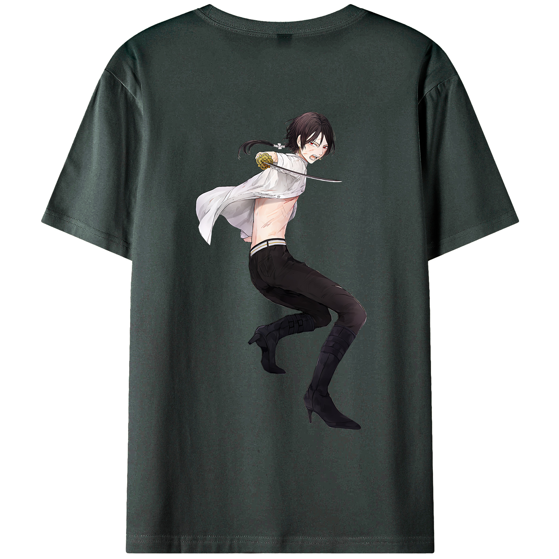 （画像用） 刀剣乱舞 Touken Ranbu 綿100％ メンズ半袖Tシャツ（バックプリント） 通気性
